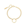 Elegant gold double-layer stainless steel bracelet with a minimalist circular pendant charm - Gold
