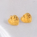 Golden heart stud earrings with quilted texture on white satin background - Heart Quilted