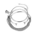 Silver multilayer bracelet set with open C-shaped cuff and fringe tassel chain - 4 Pcs Silver Tassel Pendant Set