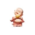 Cute pink monk figurine holding a golden ingot for home and desktop decoration - 1222-3 Monk with Ingot (Small)
