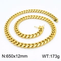 Chaîne cubaine dorée sertie de zircons CNC, taille 650x12mm et poids 173g pour hommes - Collier Doré (KN202875-KFC) / 65cm x 1.2cm