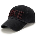 Faded black washed denim baseball cap featuring red LIKE 3D embroidery detail - LIKE Black Slub Baseball Cap