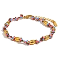 Bracciale in acciaio inossidabile placcato oro 18K con perline e corda intrecciata colorata - Stile Perla a Botte Con Nodo Colorato 4 (B0743-4)
