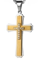 Tweekleurige goud en zilveren kruis hanger ketting met fonkelende zirkonia kristallen stenen - Alleen Kruis Hanger / Tweekleurig Goud Zilver