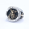 Men's two-tone St. Michael signet ring in silver and gold stainless steel on white back - US 7 / Two-Tone Gold (Blackened)