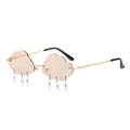 Cloud shaped rimless sunglasses in light pink with hanging silver lightning bolt charms - Gold Frame Champagne Lens