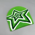 Detailed knit texture of green winter beanie with star pattern and layered fabric finish - One Size / Green