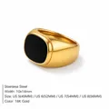 Elegant minimalist 18K gold plated stainless steel signet ring with black oval onyx stone - US 5 / Black Signet Ring (YD25012) / 18K Gold