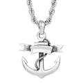 Silver punk skull anchor pendant necklace with rope detail and vintage metallic finish - Vintage Banner Anchor (KP80008-BD)