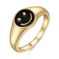 Minimalist 18K gold-plated signet ring with black enamel and a golden smiley face - US 7 / Black Smiley Face