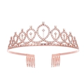 Elegante tiara da sposa in oro rosa con strass di cristallo scintillanti per nozze - Stile Corona Popolare 1 / Oro Rosa/Zirconia Bianca