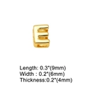 Detailed view of gold letter E charm pendant with 9x6x4mm size dimensions - Letter E