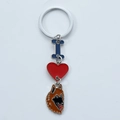 Metal keychain featuring blue letter I, red heart, and Belgian Shepherd dog pendant charm - Belgian Shepherd Style (20)