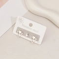 Minimalist silver stainless steel triangle earrings set with sparkling zircon stud - Double Triangle Style / Steel