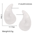 Titanium steel stud earrings featuring transparent white resin teardrop pendants - White (F1262)
