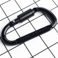 Moschettone a forma di D in lega di alluminio nero con chiusura a molla e finitura lucida - Piatto / Nero