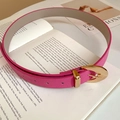 Hot pink lychee grain leather belt with a polished gold oval buckle for women - 85# Waist Chain