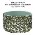 Sage silicone boot for tumblers with sparkling olive and silver rhinestones - Silver Olive Rhinestone/Grey Green Sleeve