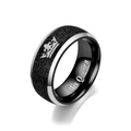 Detail of His Queen engraving on black brushed stainless steel crown couple ring - Size 6 / His Queen Style / Black