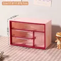 Pink desk drawer organizer dimensions 17.8x11.8x9.7cm with transparent storage sections - 4 Grids / Pink & Red Strawberry (5#)