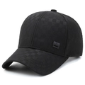 Gorra de béisbol negra para hombre con diseño de cuadros y placa metálica lateral - Ajustable / Negro