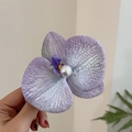 Elegant purple orchid hair claw clip with white pearl center and realistic petals - Lilac Purple Orchid