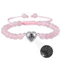 Rosa Kristallperlenarmband mit Ich liebe dich Projektionsstein in 100 Sprachen - Herzanhänger - Rosenquarz