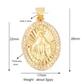 Gold plated oval Virgin Mary pendant with cubic zirconia stones for jewelry making - Sky Blue M143992-Gold Virgin Mary