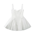 Elegante vestido blanco sin mangas con cuello cuadrado, cintura entallada y vuelo - S / Blanco