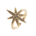 Adjustable golden open ring featuring a geometric star design with deep rose zircon stones - Adjustable Open / Octagram Pave Gemstone Style (CR0147)