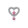 Lustrous silver heart belly button ring with pink star crystal and dangling gemstone - Silver Heart-Pink Stone