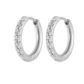 Silver stainless steel huggie earrings featuring six clear cubic zirconia stones - 2.5*12mm Steel (Pair)