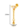 Gold butterfly heart zircon ear stud with metal chain and bead including dimensions - Winged Heart Chain Style (AMY2-3#金)