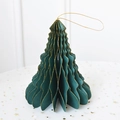 Dark green honeycomb paper Christmas tree ornament with golden glitter edges and gold string - 15CM / Dark Green