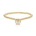 Elegante bracciale a sfere dorate con ciondolo a farfalla in zirconi su sfondo bianco - Stile Farfalla in Pavé di Strass (31664) / Oro