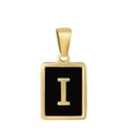 18K gold plated necklace with black enamel letter I pendant on white background - Letter I