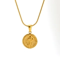 Polished gold coin necklace featuring an embossed floral pendant on a sleek snake chain - May Iris