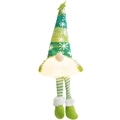 Light-up Christmas gnome plush doll with green snowflake knit hat and striped long legs - Green Star Knit Hat Long Leg Glowing Rudolph