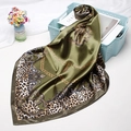 Vintage leopard print and gold chain pattern satin silk square scarf in olive green - 90x90cm / Army Green