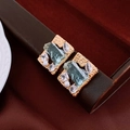 Elegante quadratische Goldohrringe mit aquagrünen Steinen, Perlen und Kristallen - Gold Quadratisch Zirkonia Kristall (S925 Silbernadel)