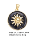 Macro detail of a 24mm gold sunburst charm with black inlay and sparkling zircon stones - Copper Pendant 24 (Black Sun)