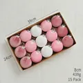 Set of 15 pink and white flocked velvet Christmas balls in a kraft gift box, 8cm diameter - 8cm-15Pcs Pink Series