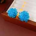 Macro shot of blue crystal cluster stud earrings on white velvet in a wooden box - Silver Pin / Beaded / Blue Spherical Cluster Style