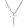Collar con colgante de cruz de acero inoxidable plateado con cadena de caja para hombres - Plata (Pequeño)