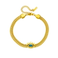 Gouden roestvrijstalen armband met blauw boze oog en verstelbare tarweketting voor dames - S522 Blauwe Oog Armband Goud