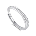 Elegant S925 sterling silver wave ring with sparkling white zircon stones in silver finish - Adjustable Open / Female Style