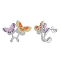 Elegant 925 sterling silver butterfly stud earrings with colorful zircon gemstones - EQE118-P-Silver Colorful Butterfly