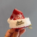 Sparkly red Christmas hat hair clip with Merry Christmas gold letter and white snowflake - Striped Santa Hat