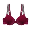 Sexy burgunderroter Samt Push-up BH mit funkelnden Strasssteinen an den Trägern - M (Passend für 75AB) / Burgunderrot