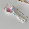 White ceramic spoon with blue and pink floral patterns and 16cm length marking - Grape Joy-Long Handle Spoon